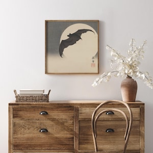 Bat Before the Moon, Vintage Asian wall art, Bat art print, Bat décor, Japanese poster, Moon art print, Dark art, Gothic art. image 7