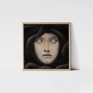Head of Medusa, Franz von Stuck print, Medusa print, Greek mythology wall art, Gothic art, Mythological painting.