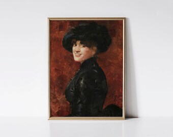 Lady in Black 1884 by António Ramalho Print, Vintage Woman Portrait, Victorian Bedroom Wall Art, Dark Academia Decor, Moody Interior