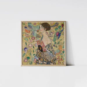 Lady with a Fan, Gustav Klimt print, Female portrait painting, Oriental wall art, Vienna secession poster, Famous artist prints, Art Nouveau