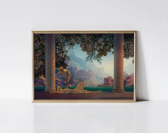 Daybreak by Maxfield Parrish 1922 print, Dreamy American painting, Living room wall art.