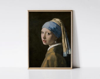 Girl with a Pearl Earring, Johannes Vermeer oil painting print, Classic fashion print, Vintage dressing room wall art.