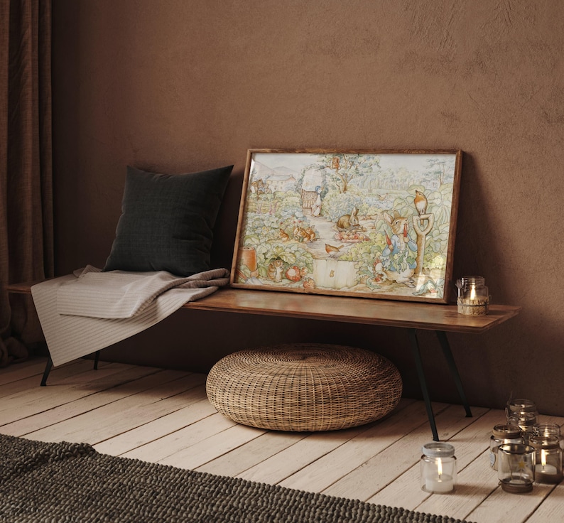 Peter Rabbit en el huerto, impresión de pintura de acuarela de Beatrix Potter, arte de pared de guardería vintage, idea de regalo para baby shower. imagen 2