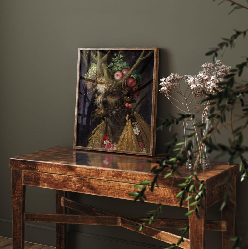 Quatre saisons dans une tête, impression de Giuseppe Arcimboldo, art mural saisonnier, décoration de maison de ferme, peinture Farmcore. image 2