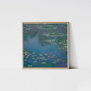 Water Lilies, Monet oil painting print, Vintage floral wall art, Botanical print.