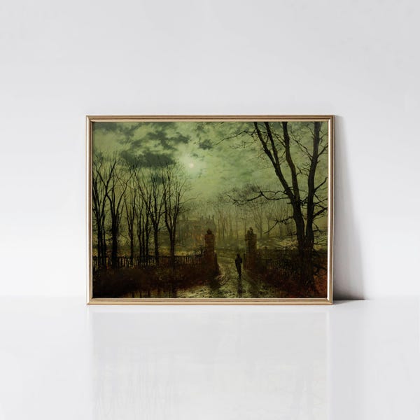 At the Park Gate 1878 by John Atkinson Grimshaw Print, Gothic Art Print, Victorian Decor, Antique Wall Art, Cozy Home Library Decor