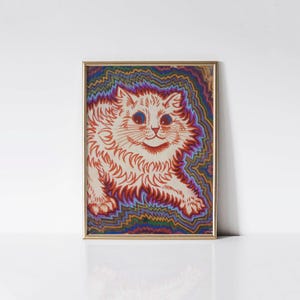 Electric Cat, Louis wain print, Psychedelic cat art, Funky colorful wall art.