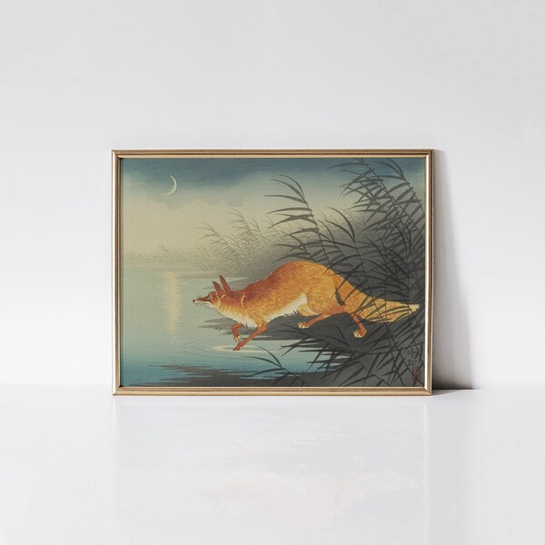 Red Fox, Ohara Koson print, Japanese fox painting.