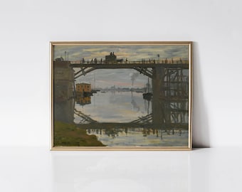 Claude Monet The Highway Bridge Under Repair 1872 print, Vintage art print, Urban landscape painting, French industrial wall art decor.
