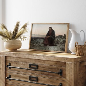 Christ in the Desert print, Biblical Jesus Christ painting, Jesus Fasting 40 days and 40 nights. image 9