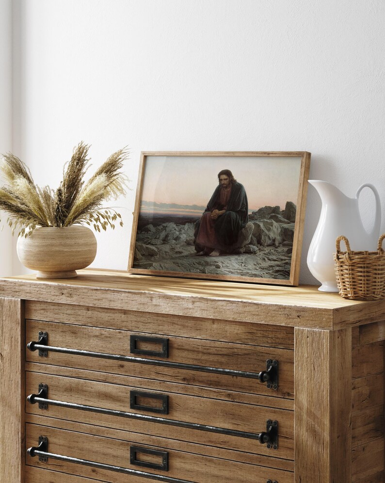 Christ in the Desert print, Biblical Jesus Christ painting, Jesus Fasting 40 days and 40 nights. image 9