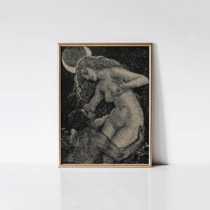 Thief of the Moon 1924 Norman Lindsay print, Celestial bedroom wall decor, Romantic astrology art, Vintage crescent moon lovers gift.