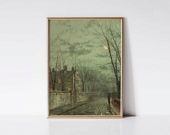 Under the Moonbeams 1887 by John Atkinson Grimshaw Print,Vintage Wall Art, Dark Academia Decor, Mystical Victorian Art, Book Lover Gift