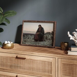 Christ in the Desert print, Biblical Jesus Christ painting, Jesus Fasting 40 days and 40 nights. image 3