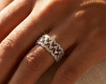 CZ Eternity-ring brede band | Sterlingzilveren statementring | Pave-kristallen ring | Stapelbare trouwring | Cadeau voor haar
