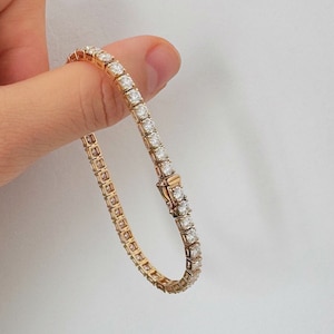 Pulsera de moissanita bañada en oro de 18 k Pulsera de tenis con diamantes de color D certificada Pulsera de tenis con moissanita Pulsera delicada Collar de diamantes