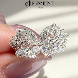 Vlinder Cocktailring Huwelijkscadeau Verjaardag Vrouw Formele Slijtage Kristallen Sieraden Statement Stuk Avondmode Witgoud Pave Design Set afbeelding 1