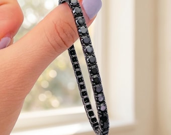 Black Moissanite Bracelet Black Plated Dainty Tennis Bracelet Gift for Him or Her Edgy Jewelry Minimalist Dark Stone Bracelet for Men Woma
