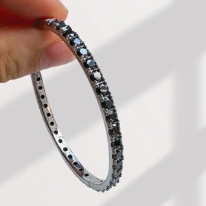 Black Moissanite Bangle Bracelet Elegant Sparkly Jewelry Gift for Him or Her Minimalist Black Stone Bracelet Statement Gold Plated Bangle