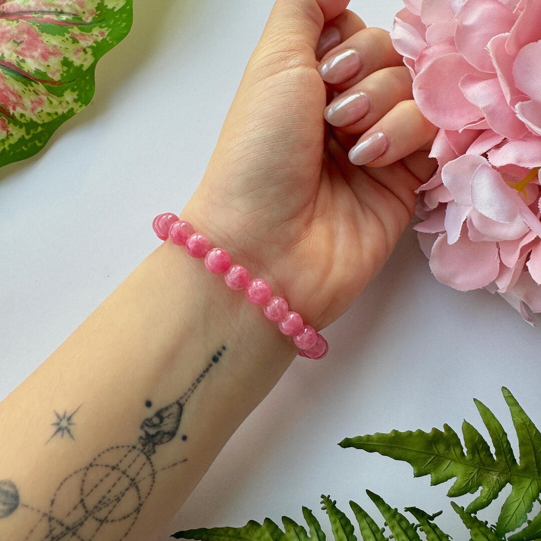 Handmade Natural Sakura Marble Rhodonite Bracelet Rhodonite Polished ...