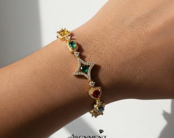 Moissanite Bracelet Hip Hop Jewelry Moissanite Chain Link Gold Bracelet White Gold Bracelet Colorful Luxury Jewelry Statement Iced Out