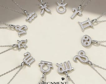 Moissanite Zodiac Necklace Horoscope Pendant Sterling Silver 18K White Gold Plated Astrology Jewelry Birthday Gift Anniversary Gift Birthday