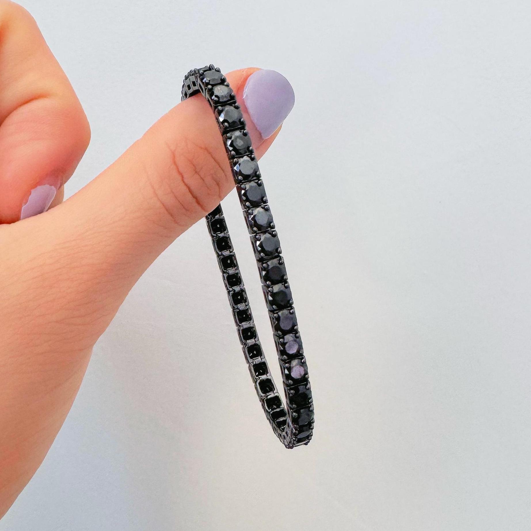 Black Moissanite Bracelet Black Plated Dainty Tennis Bracelet Gift for Him or Her Edgy Jewelry Minimalist Dark Stone Bracelet for Men Woma