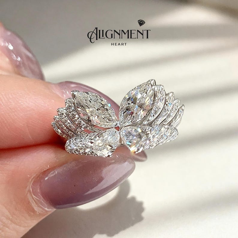 Vlinder Cocktailring Huwelijkscadeau Verjaardag Vrouw Formele Slijtage Kristallen Sieraden Statement Stuk Avondmode Witgoud Pave Design Set afbeelding 1