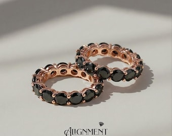 5mm Black Moissanite Eternity Ring Rose Gold Plated Bold Luxury Wedding Band Anniversary Gift Gothic Edgy Stacking Ring Modern Bridal Jewelr