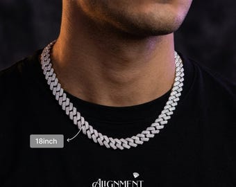 Iced Out Moissanite Cuban Link Chain 8mm, White Gold Plated 925 Silver, D Color VVS1, GRA Certified, Passes Diamond Tester, Unisex Necklace