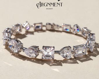 Moissanite Multi Shape Tennis Bracelet Sterling Silver Mixed Cut Bracelet Luxury Sparkle Wedding Anniversary Gift Luxury Gift Birthday Gift
