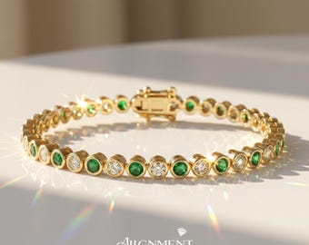 Custom CZ Bezel Tennis Bracelet Choose Your Color 925 Sterling Silver Personalized Birthstone Bracelet Gift for Her Dainty Jewelry