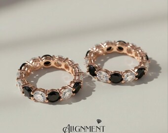 5mm Black White Moissanite Eternity Band Rose Gold Plated Sterling Silver Wedding Ring Alternative Bridal Jewelry Stackable Yin Yang Ring