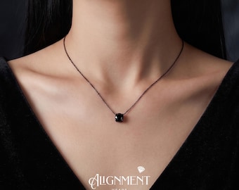 Gothic Black Moissanite Necklace, 3CT Round Solitaire Pendant, Black Rhodium 925 Silver, GRA Certified, Passes Diamond Tester, Gift for Her
