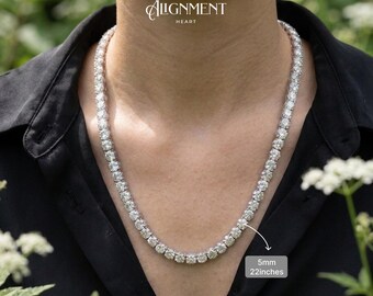 White Gold Moissanite Tennis Necklace, 2mm-6.5mm VVS1 D Color, GRA Certified, Passes Diamond Tester, 18K Plated 925 Silver, Unisex Chain 4mm