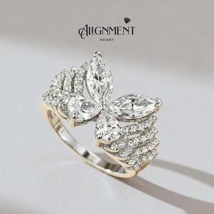 Vlinder Cocktailring Huwelijkscadeau Verjaardag Vrouw Formele Slijtage Kristallen Sieraden Statement Stuk Avondmode Witgoud Pave Design Set afbeelding 6