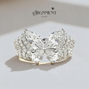 Vlinder Cocktailring Huwelijkscadeau Verjaardag Vrouw Formele Slijtage Kristallen Sieraden Statement Stuk Avondmode Witgoud Pave Design Set afbeelding 5