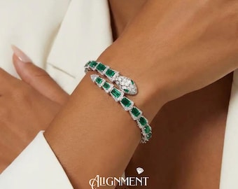 Emerald Snake Sieradenset 925 sterlingzilver 18K witgoud vergulde slang ring oorbellen ketting armband gotisch luxe cadeau voor haar