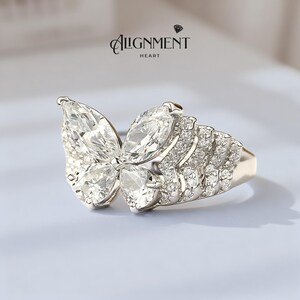 Vlinder Cocktailring Huwelijkscadeau Verjaardag Vrouw Formele Slijtage Kristallen Sieraden Statement Stuk Avondmode Witgoud Pave Design Set afbeelding 3