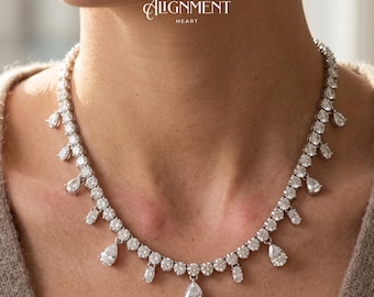 VVS Moissaniet kwast ketting Pear Drop tennisketting 925 sterlingzilver bruids franje bungel sleutelbeen ketting bruidsmeisje cadeau voor haar