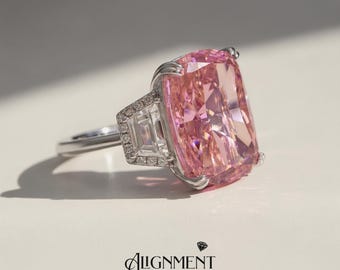 Pink CZ Engagement Ring Cushion Cut 11x15 Sterling Silver Luxury Statement Ring Anniversary Valentine Gift For Her Birthday Gift