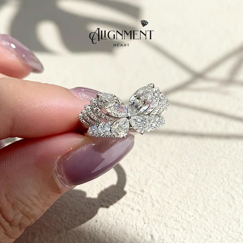 Vlinder Cocktailring Huwelijkscadeau Verjaardag Vrouw Formele Slijtage Kristallen Sieraden Statement Stuk Avondmode Witgoud Pave Design Set afbeelding 4