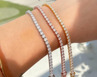 Pulsera de tenis de moissanita de 3 mm, idea de regalo para la novia, accesorio de boda, caja de regalo para joyería, pieza de boda, diseño elegante, banda brillante, boda