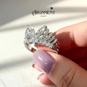 Vlinder Cocktailring Huwelijkscadeau Verjaardag Vrouw Formele Slijtage Kristallen Sieraden Statement Stuk Avondmode Witgoud Pave Design Set afbeelding 2