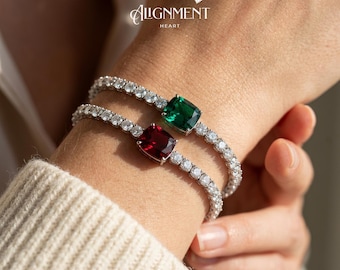 Robijnrood en smaragd moissaniet tennisarmband 925 sterlingzilver kussen geslepen middensteen VVS GRA-gecertificeerd passeert diamanttester Verjaardag