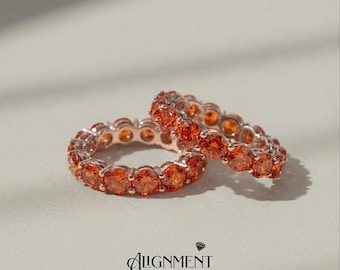 5mm Garnet Moissanite Eternity Band Vintage Rose Gold Wedding Ring Red Unique Anniversary Gift Sterling Silver Jewelry January Birthstone