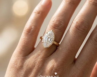 Verlovingsring met 3 karaat marquise moissanite, solitaire uitvoering in geelgoud, diamantgekeurd, vintage beloftesring, ideaal cadeau voor haar.