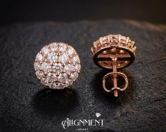 Iced Out Moissanite Cluster Earrings 10mm, D VVS1 Honeycomb Studs, GRA Certified, Passes Diamond Tester, Screw Back 925 Silver, Gift for Him