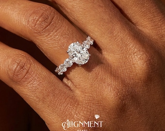 2ct Oval Moissanite Engagement Ring 7x9mm D Color VVS1 Hidden Halo Ring 18k Gold Plated 925 Sterling Silver Round Accent Promise Ring Her