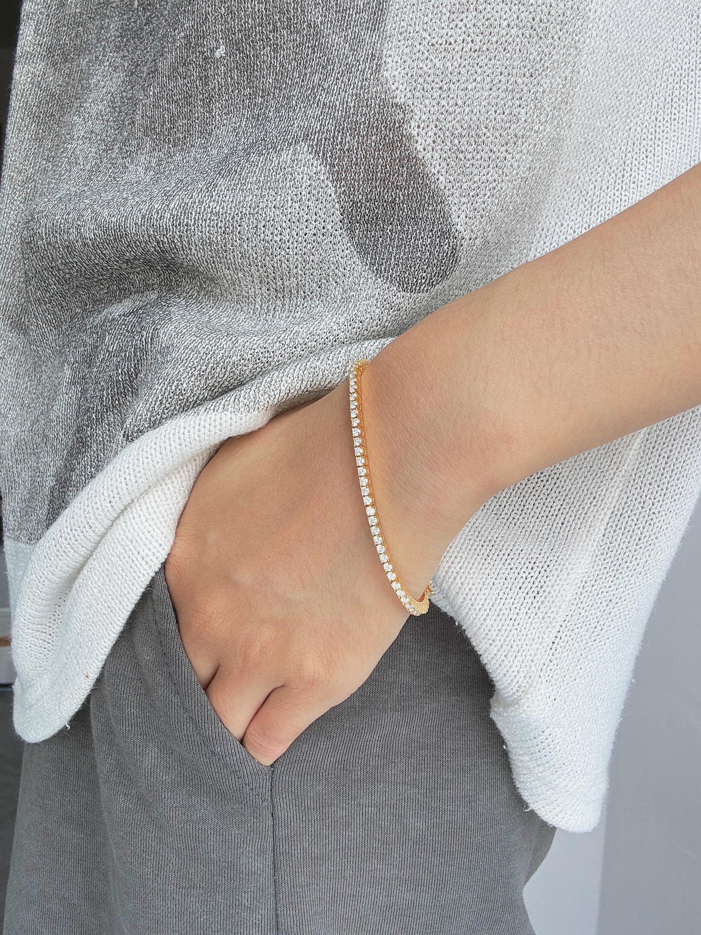 2 mm D-kleur Moissaniet armband 18k vergulde sierlijke tennisarmband verjaardagscadeau voor haar Minimalistische sprankelende sieraden voor vrouwen - België
